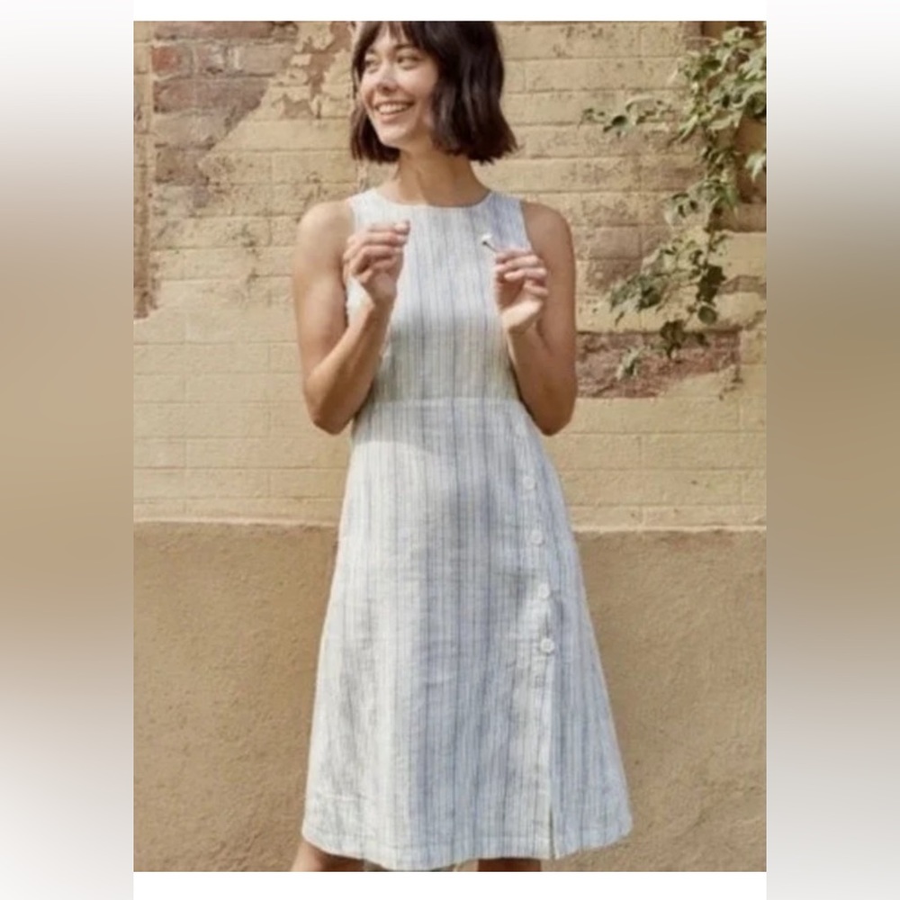 Marine Layer Tenley Skirt Midi Dress Moonlight Stripe Blue White | Large